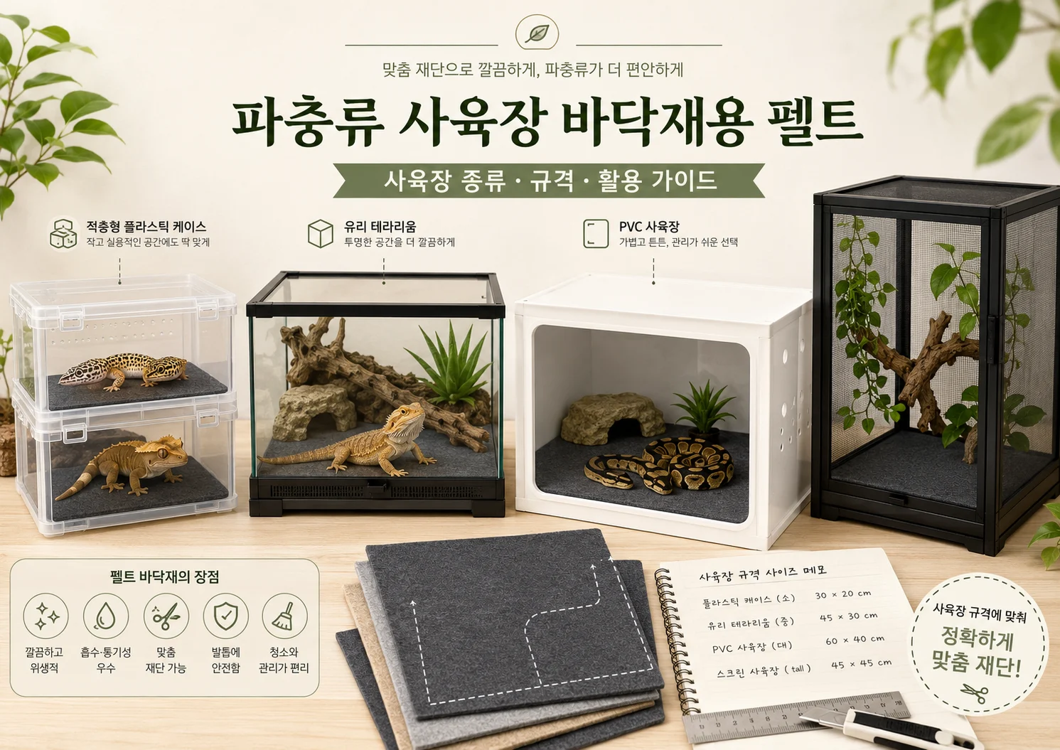 파충류 사육장 바닥재용 펠트 가이드
