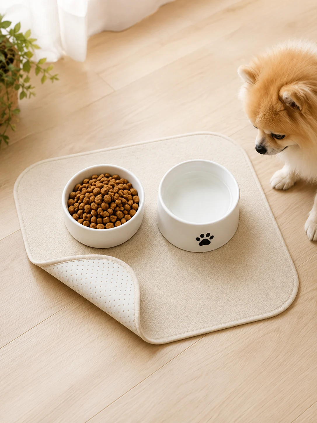 미끄럼방지 도트 논슬립 펠트 원단 미디엄소프트타입 두께3mm 크기90x110cm 1마 4 반려동물 식기 아래에 사용한 미디엄소프트 논슬립 펠트