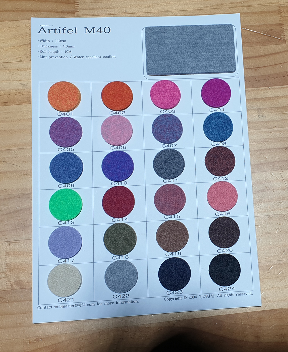 Artifel M40 color table 4 artifelm40 color table
